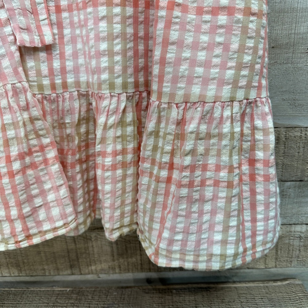 Tommy Hilfiger Pink Gingham Seersucker Ruffle Dress Womens 14‎ Plaid Belted Mini - Picture 9 of 10